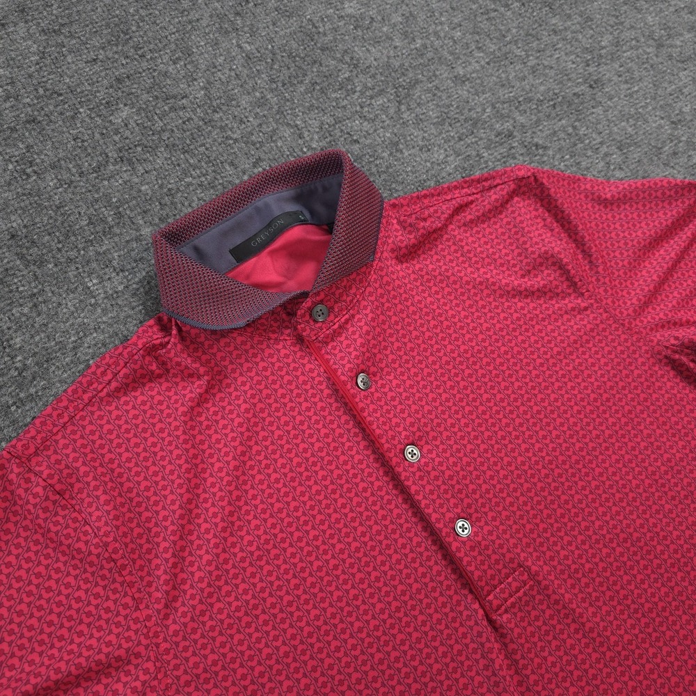 Greyson Polo Shirt Mens Small Red Geometric Print Golf Performance Stretch Prep